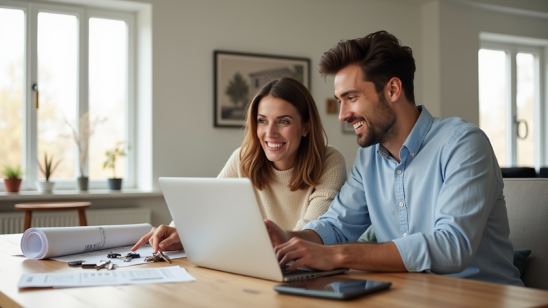 Zwei Personen arbeiten am Laptop für Immobilienmarketing