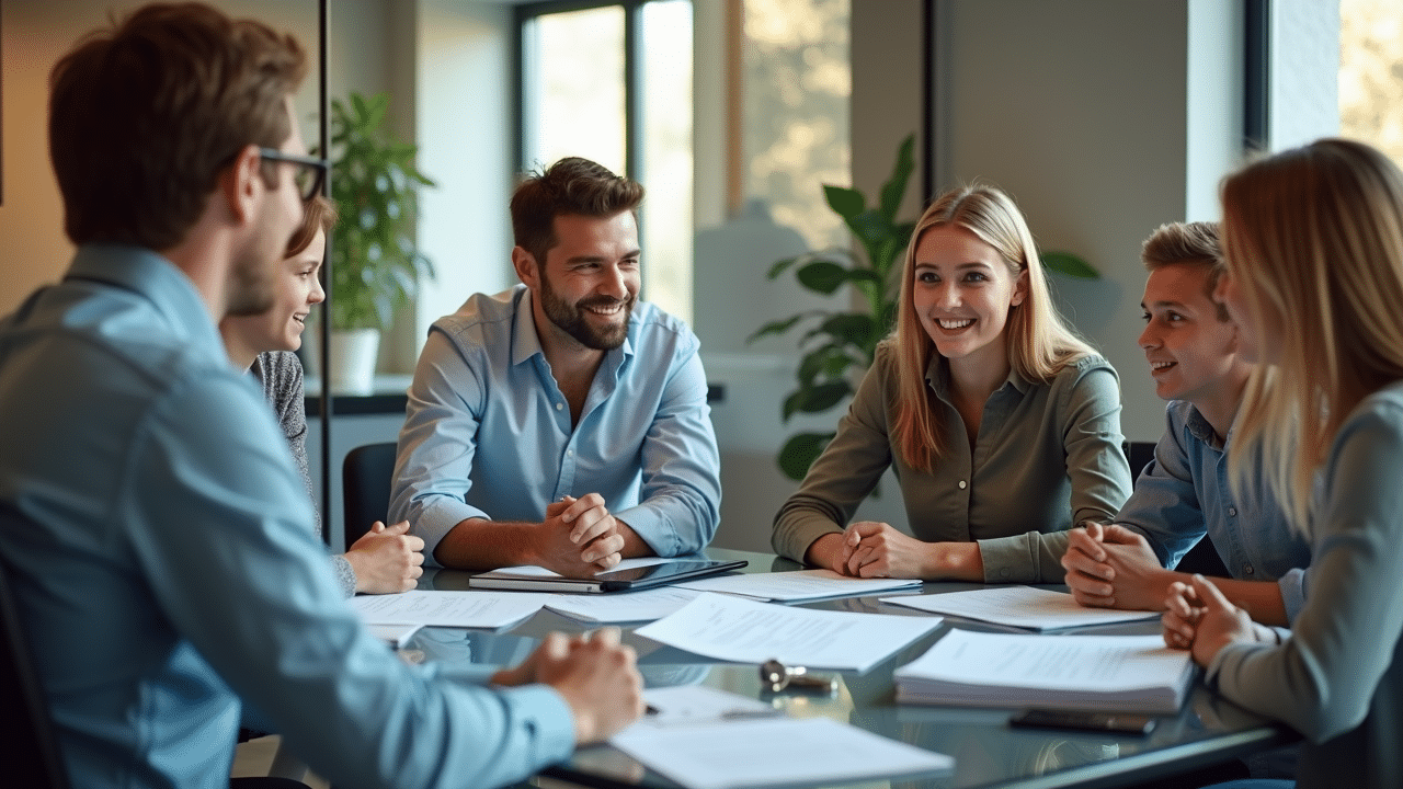 Gruppe von Fachleuten bei Immobilienbesprechung